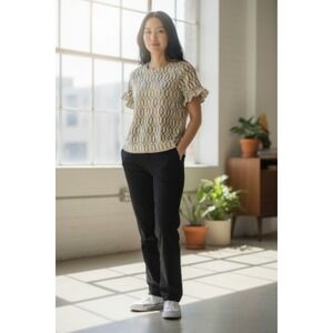 Blue Tassel Women's Size S Fitted Ruffle Short Sleeve Multi Bohemian Ovals